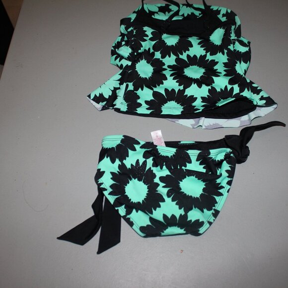 Green & Black 2 pcs Justice Tankini Swimsuit Size 6 - Picture 7 of 13